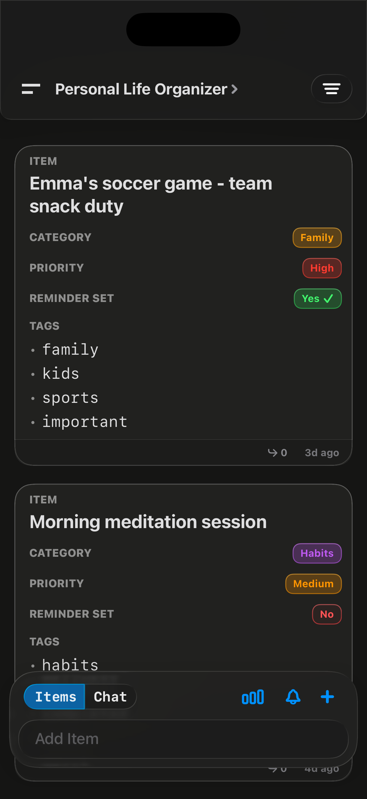 Personal Life List View